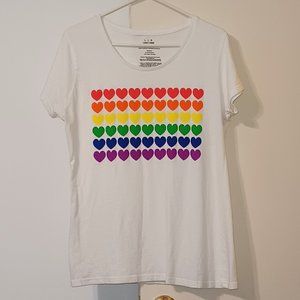 White T-shirt w/ Hearts Colors of the Rainbow (Pride Shirt) Women's (Size Large)